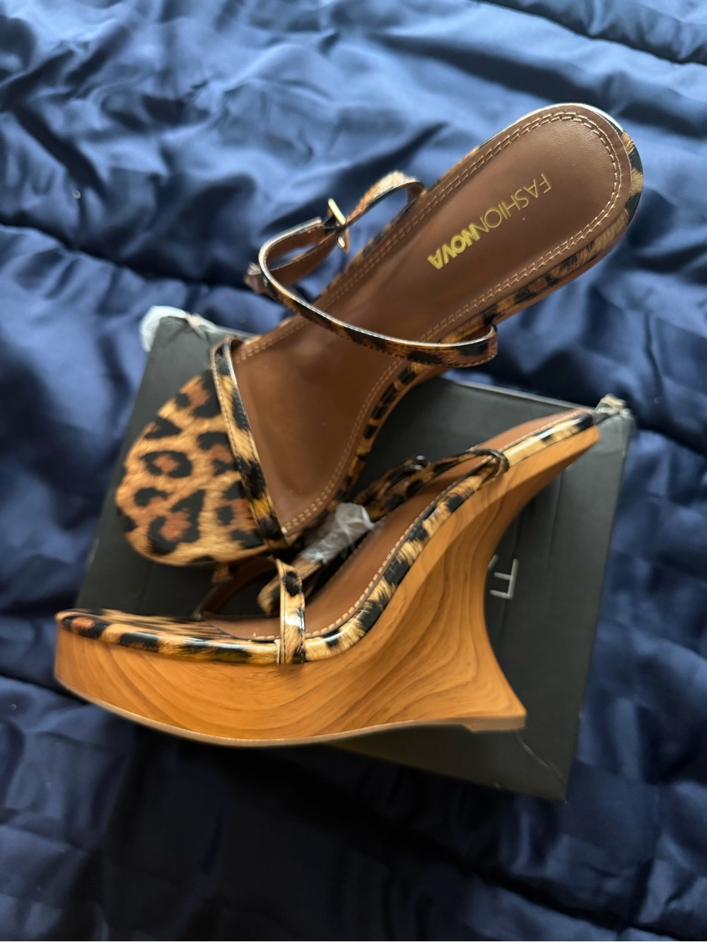 Fashion Nova Leopard-Print Strappy Wedge Sandals in Brown and Black